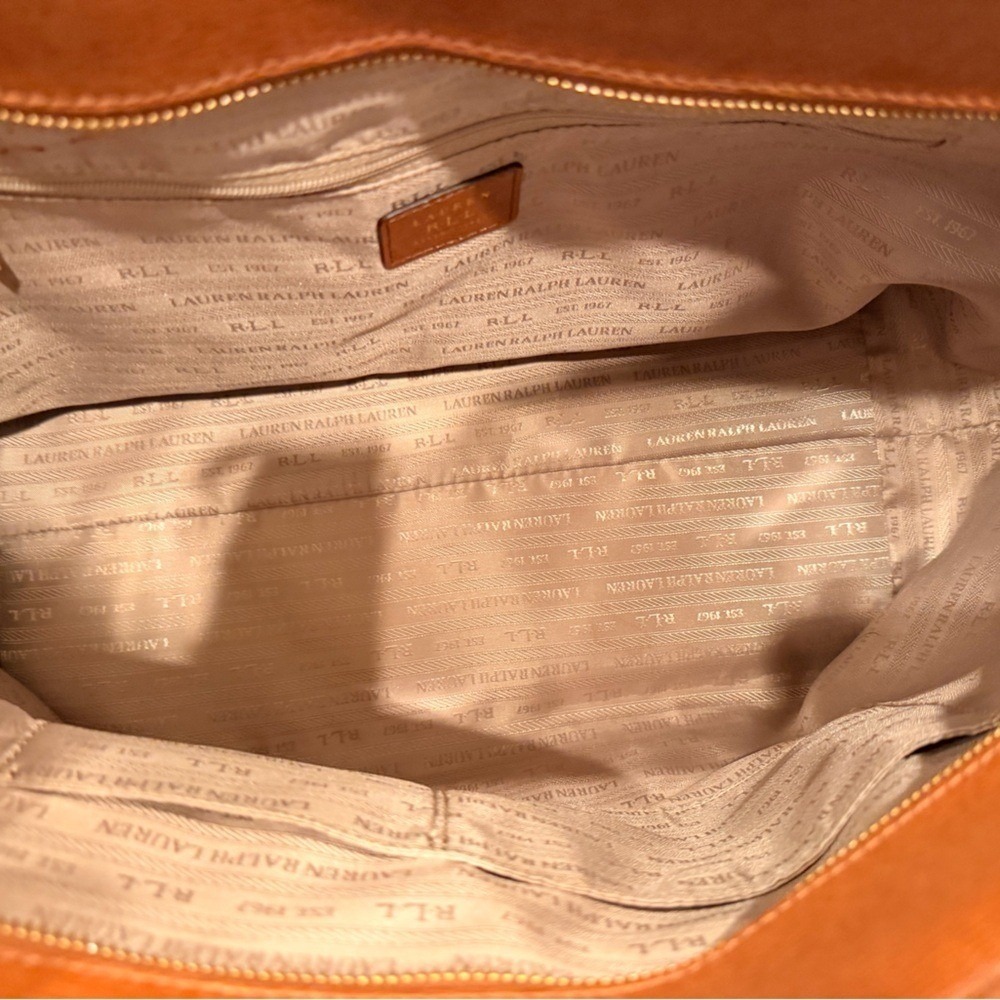 Lauren Ralph Lauren Whitney Pocket‎ Leather Tote Brown Gold Charm - Picture 8 of 11